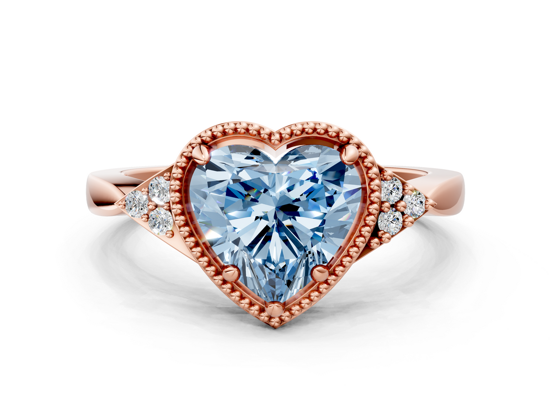 Rose gold Milgrain Fancy Blue Heart  Cut Diamond Ring with Tapered Pave Band and Four Prong Setting_3