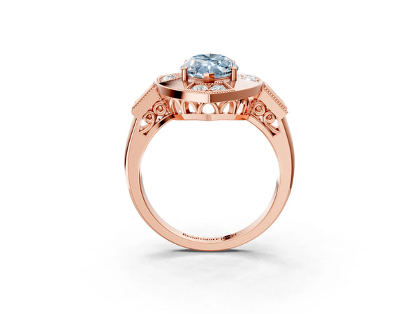 Rose gold Milgrain Fancy Blue Marquise Cut Diamond Halo Split Shank Ring