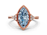 Rose gold Milgrain Fancy Blue Marquise  Cut Diamond Ring with Tapered Pave Band and Four Prong Setting_3