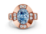 Rose gold Milgrain Fancy Blue Oval Cut Diamond Halo Split Shank Ring_6