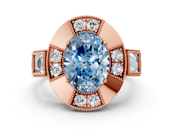 Rose Gold Oval Vintage Halo Engagement Ring Setting for Fancy Blue Center - Design RJ-711