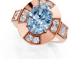 Rose gold Milgrain Fancy Blue Oval Cut Diamond Halo Split Shank Ring_7