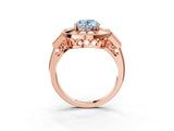 Rose gold Milgrain Fancy Blue Oval Cut Diamond Halo Split Shank Ring_9