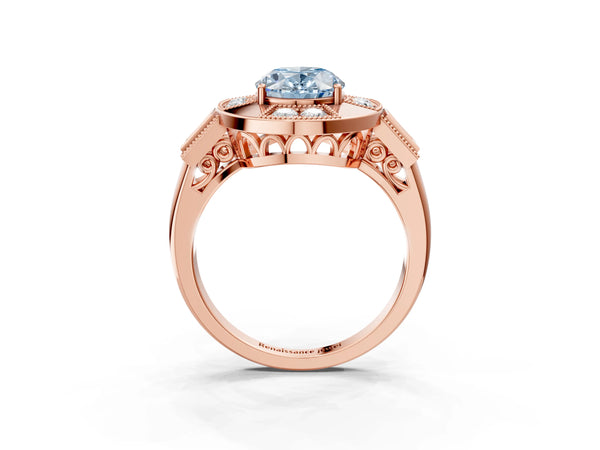 Rose Gold Oval Vintage Halo Engagement Ring Setting for Fancy Blue Center - Design RJ-711