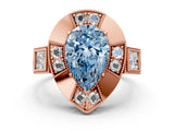 Rose gold Milgrain Fancy Blue Pear Cut Diamond Halo Split Shank Ring