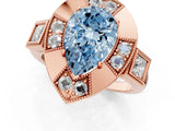 Rose gold Milgrain Fancy Blue Pear Cut Diamond Halo Split Shank Ring_1