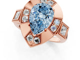 Rose gold Milgrain Fancy Blue Pear Cut Diamond Halo Split Shank Ring_7