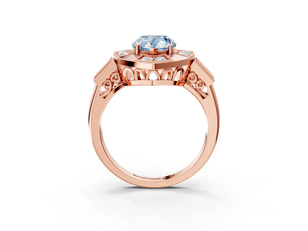 Rose Gold Pear-Shaped Vintage Halo Engagement Ring Setting for Fancy Blue Center - Design RJ-711