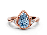 Rose gold Milgrain Fancy Blue Pear  Cut Diamond Ring with Tapered Pave Band and Four Prong Setting_3