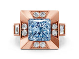 Rose gold Milgrain Fancy Blue Princess Cut Diamond Halo Split Shank Ring