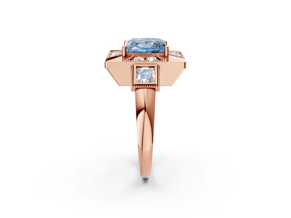 Rose Gold Princess Cut Vintage Halo Engagement Ring Setting for Fancy Blue Center - Design RJ-711