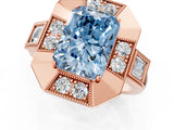 Rose gold Milgrain Fancy Blue Radiant Cut Diamond Halo Split Shank Ring_7
