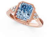 Rose gold Milgrain Fancy Blue Radiant  Cut Diamond Ring with Tapered Pave Band and Four Prong Setting_4