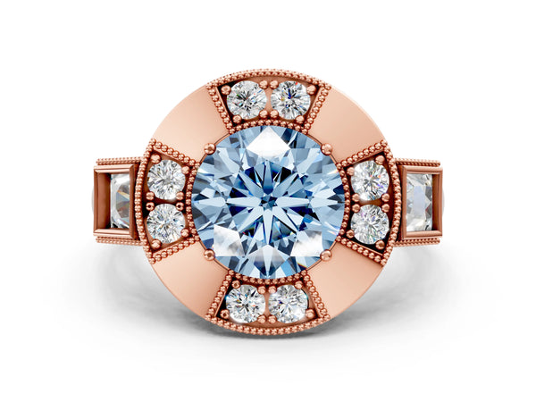Rose Gold Round Vintage Halo Engagement Ring Setting for Fancy Blue Center - Design RJ-711