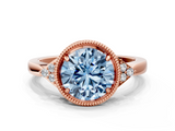 Rose gold Milgrain Fancy Blue Round  Cut Diamond Ring with Tapered Pave Band and Four Prong Setting_3