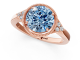 Rose gold Milgrain Fancy Blue Round  Cut Diamond Ring with Tapered Pave Band and Four Prong Setting_4