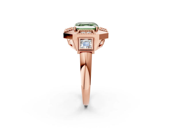 Rose Gold Asscher Cut Vintage Halo Engagement Ring Setting for Fancy Green Center - Design RJ-711