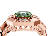 Rose gold Milgrain Fancy Green Asscher Cut Diamond Halo Split Shank Ring_4