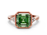 Rose gold Milgrain Fancy Green Asscher  Cut Diamond Ring with Tapered Pave Band and Four Prong Setting_17