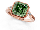 Rose gold Milgrain Fancy Green Asscher  Cut Diamond Ring with Tapered Pave Band and Four Prong Setting_18