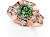 Rose gold Milgrain Fancy Green Cushion Cut Diamond Halo Split Shank Ring_1