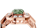 Rose gold Milgrain Fancy Green Cushion Cut Diamond Halo Split Shank Ring_4