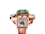 Rose gold Milgrain Fancy Green Cushion Cut Diamond Halo Split Shank Ring_5