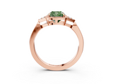 Rose gold Milgrain Fancy Green Cushion  Cut Diamond Ring with Tapered Pave Band and Four Prong Setting_6