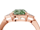Rose gold Milgrain Fancy Green Cushion  Cut Diamond Ring with Tapered Pave Band and Four Prong Setting_7