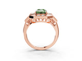 Rose gold Milgrain Fancy Green Emerald Cut Diamond Halo Split Shank Ring_3
