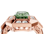 Rose gold Milgrain Fancy Green Emerald Cut Diamond Halo Split Shank Ring_4