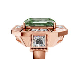 Rose gold Milgrain Fancy Green Emerald Cut Diamond Halo Split Shank Ring_5