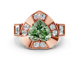 Rose gold Milgrain Fancy Green Heart Cut Diamond Halo Split Shank Ring_6
