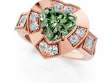 Rose gold Milgrain Fancy Green Heart Cut Diamond Halo Split Shank Ring_7