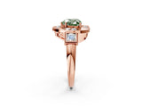 Rose gold Milgrain Fancy Green Heart Cut Diamond Halo Split Shank Ring_8