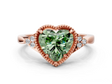 Rose gold Milgrain Fancy Green Heart  Cut Diamond Ring with Tapered Pave Band and Four Prong Setting_17