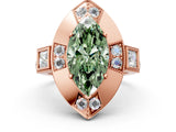 Rose gold Milgrain Fancy Green Marquise Cut Diamond Halo Split Shank Ring