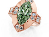 Rose gold Milgrain Fancy Green Marquise Cut Diamond Halo Split Shank Ring_1