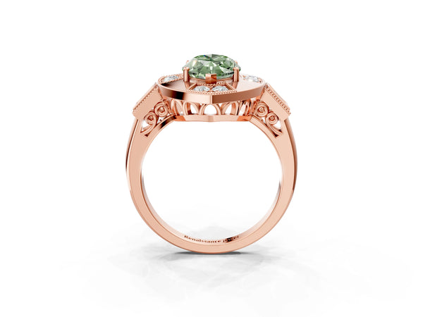 Rose Gold Marquise Vintage Halo Engagement Ring Setting for Fancy Green Center - Design RJ-711