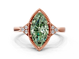 Rose gold Milgrain Fancy Green Marquise  Cut Diamond Ring with Tapered Pave Band and Four Prong Setting_3