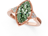 Rose gold Milgrain Fancy Green Marquise  Cut Diamond Ring with Tapered Pave Band and Four Prong Setting_4