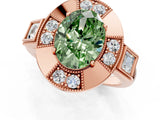 Rose gold Milgrain Fancy Green Oval Cut Diamond Halo Split Shank Ring_1