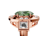 Rose gold Milgrain Fancy Green Oval Cut Diamond Halo Split Shank Ring_11