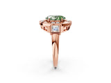Rose gold Milgrain Fancy Green Oval Cut Diamond Halo Split Shank Ring_2
