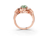 Rose gold Milgrain Fancy Green Oval Cut Diamond Halo Split Shank Ring_3