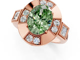 Rose gold Milgrain Fancy Green Oval Cut Diamond Halo Split Shank Ring_7