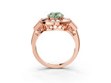 Rose gold Milgrain Fancy Green Oval Cut Diamond Halo Split Shank Ring_9