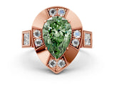 Rose gold Milgrain Fancy Green Pear Cut Diamond Halo Split Shank Ring