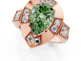 Rose gold Milgrain Fancy Green Pear Cut Diamond Halo Split Shank Ring_1
