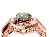 Rose gold Milgrain Fancy Green Pear Cut Diamond Halo Split Shank Ring_10